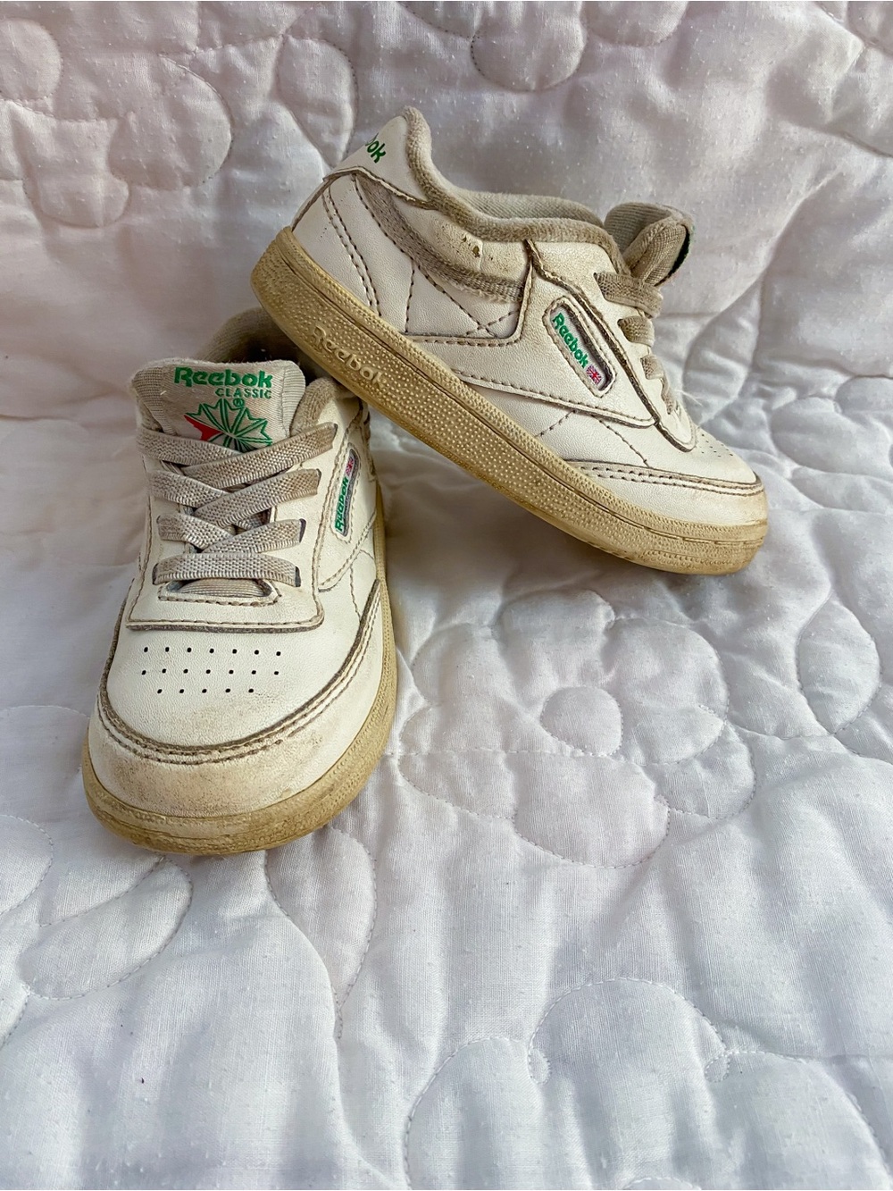 Reebok Toddler Cream Club C Sneakers with Green Logo Accent